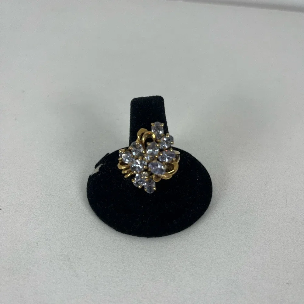 18kt Yellow‎ Gold Electroplate Ring with Cluster Of Lilac Colored Stones